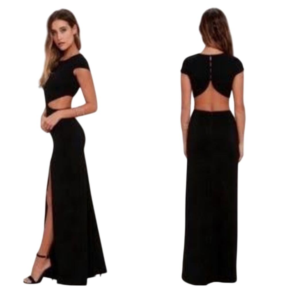 Lulus Conversation Piece gown women's black maxi dress Sz Large Formal Black Tie - Picture 2 of 12